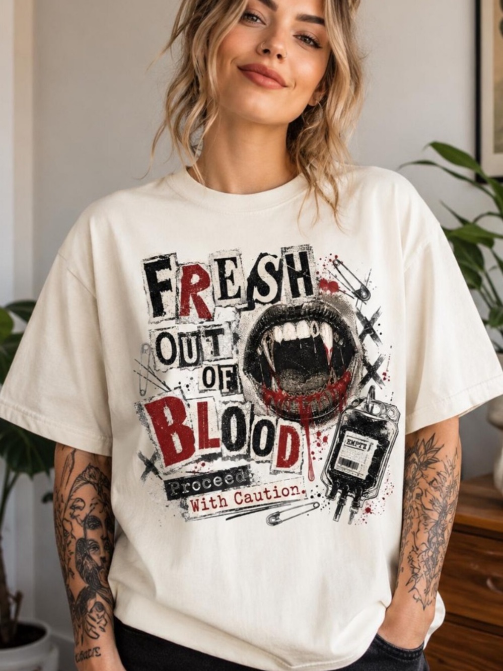 Comfort Colors Ivory Short-Sleeve Graphic Tee - 'Fresh Out of Blood'